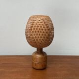 Vintage Scandinavian table lamp in bamboo and wood, 1970s.