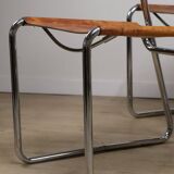 Set of 4 vintage leather and chrome metal chairs, 1970
