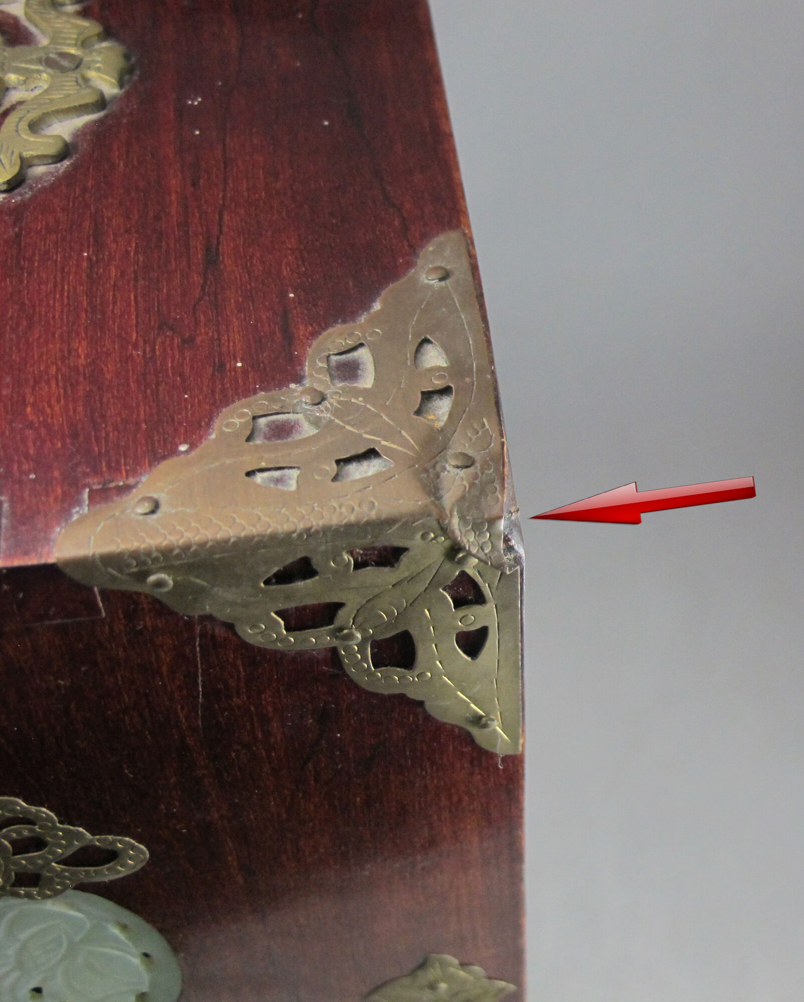 Very large Chinese wooden jewelry box adorned with jade plates