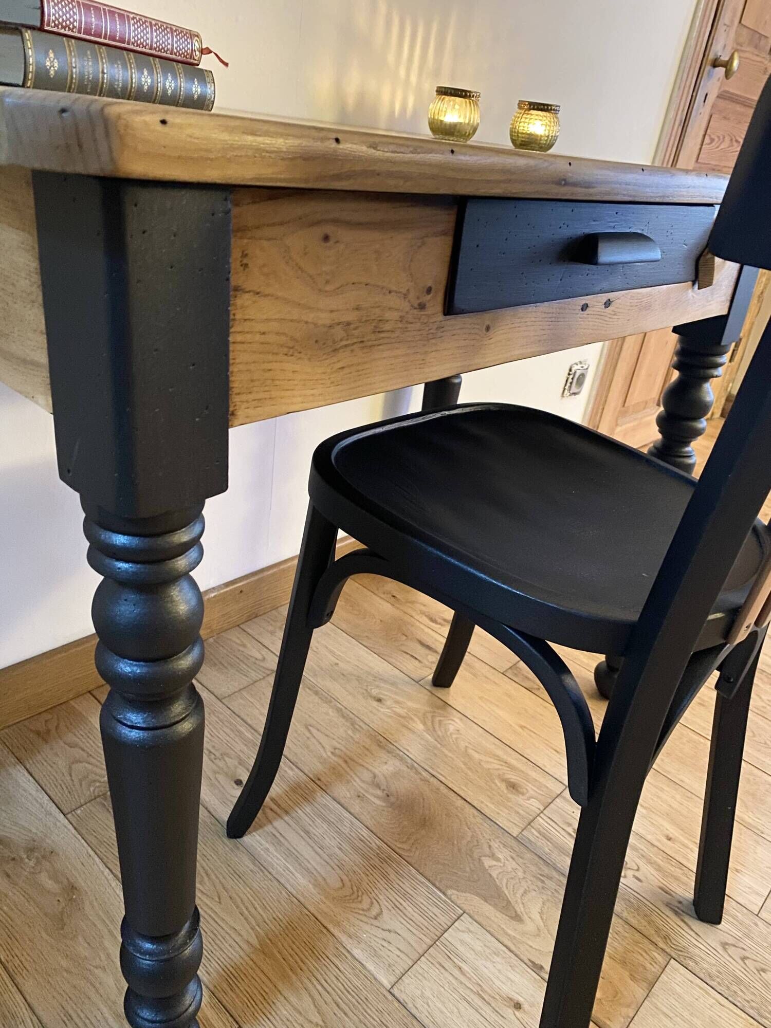 Farm table/desk + Bauman bistro chair