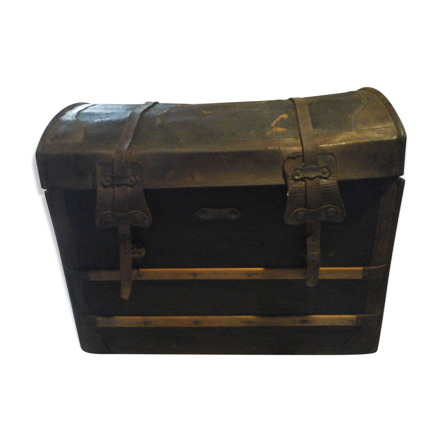 Leather travel trunk