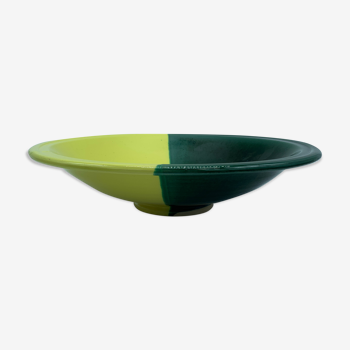 Serving dish cut two-tone ceramic salad 41 cm vintage green yellow