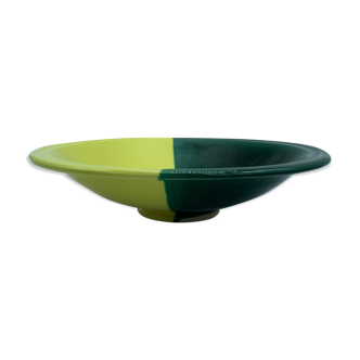 Serving dish cut two-tone ceramic salad 41 cm vintage green yellow