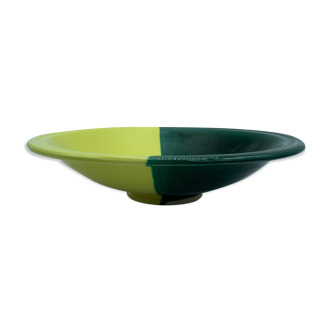 Plat de service coupe saladier céramique bicolore 41 cm jaune vert vintage