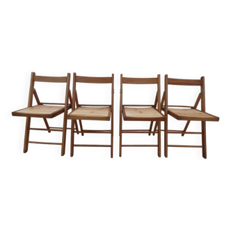 4 chaises en bois vintage vernis Pliables dessus totalement restaurées