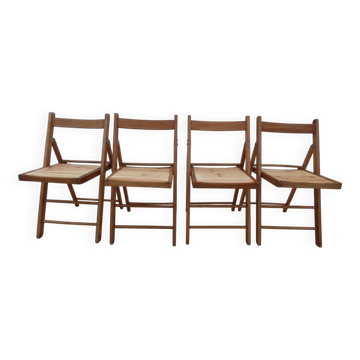 4 vintage varnished wooden chairs, folding tops, fully restored