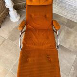 Lama 1970 relax armchair, orange velvet lounge chair