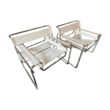 Pair of leather and steel armchairs by marcel breuer for gavina, " wassily b3 "