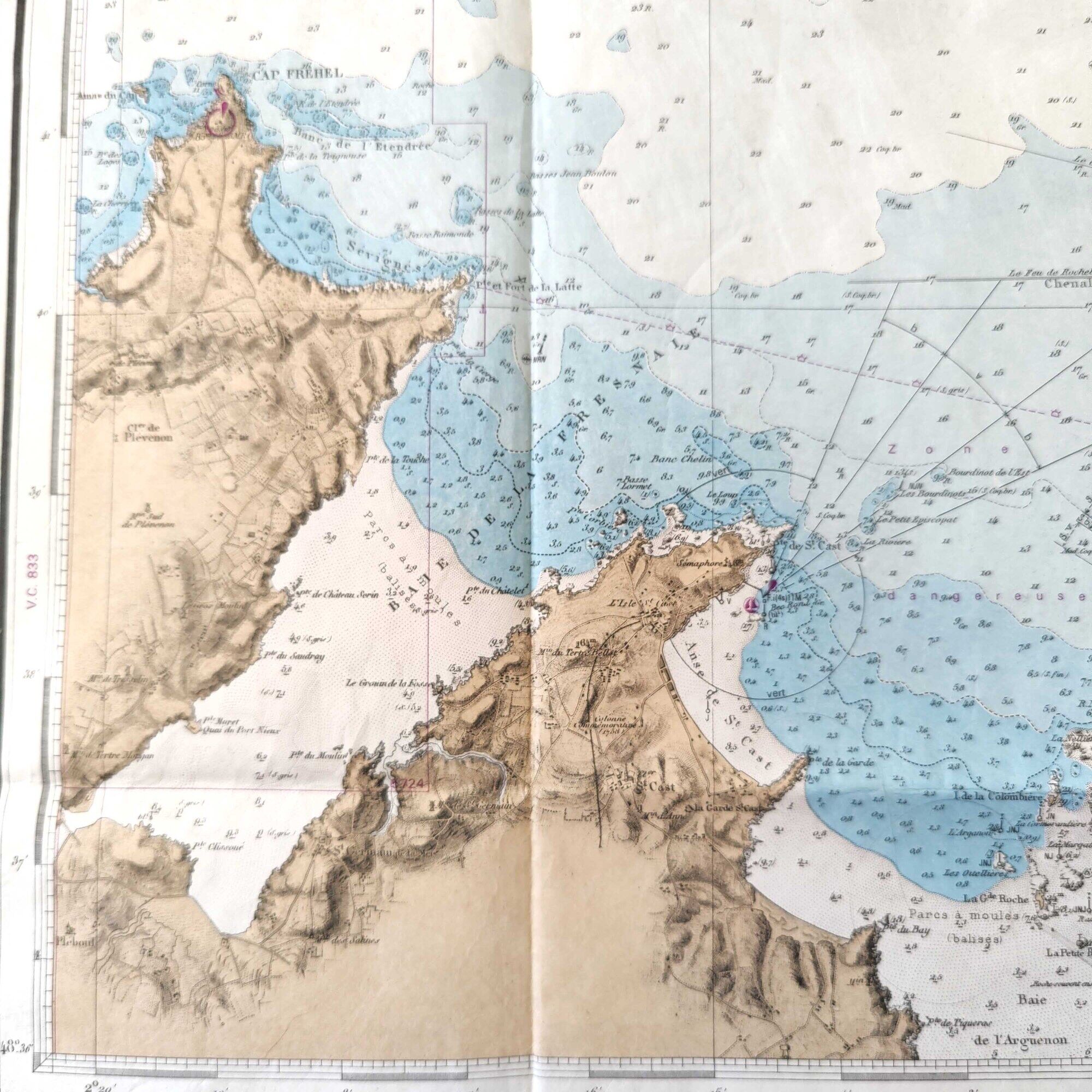 Ancient map Brittany St Malo Dinard and its surroundings 105 x 75cm