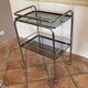 Trolley on wheels in chromed metal and smoked glass, 1970
