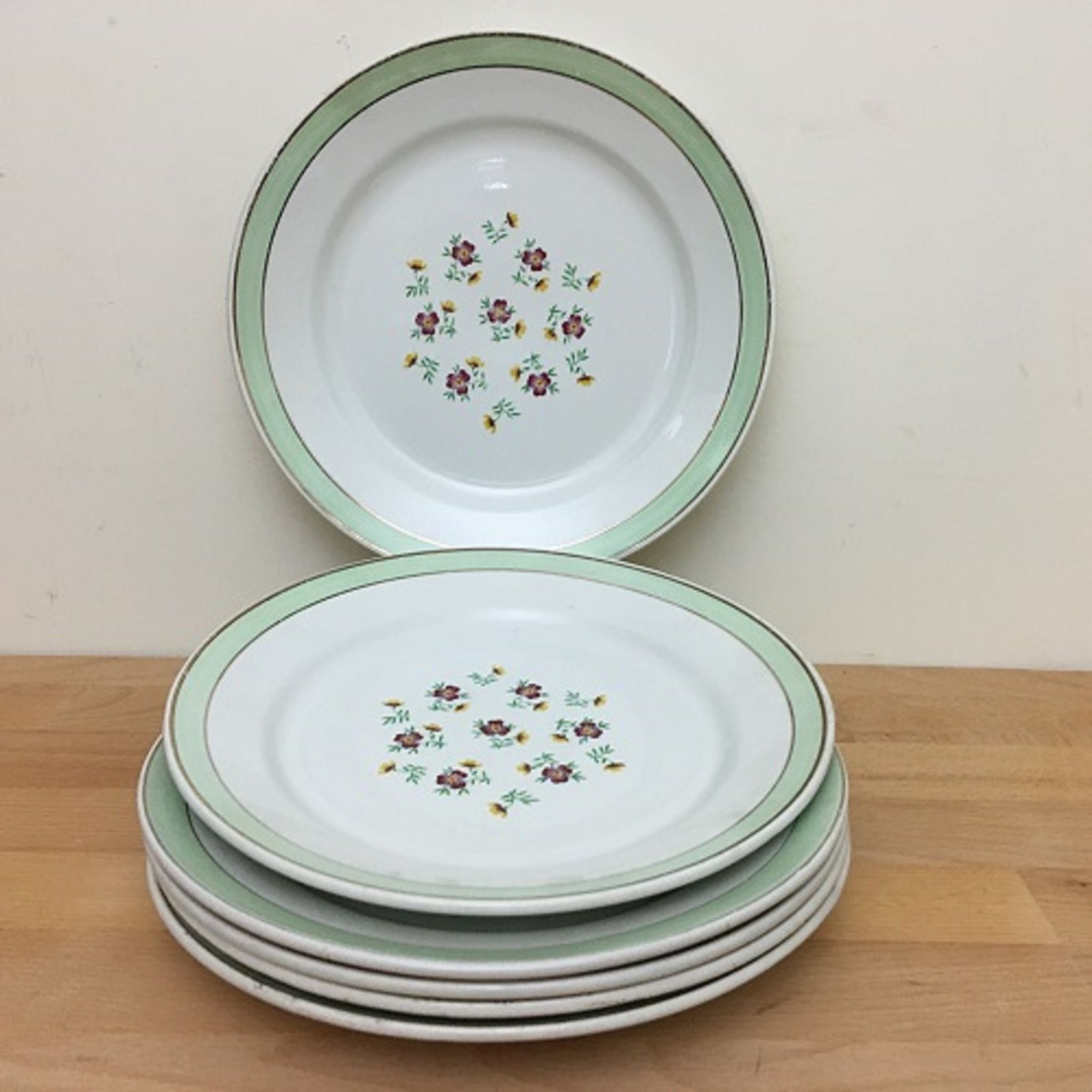 6 Flat Porcelain Plates Signed "Lunéville"