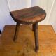 Antique milking stool tripod wood half moon seat vintage