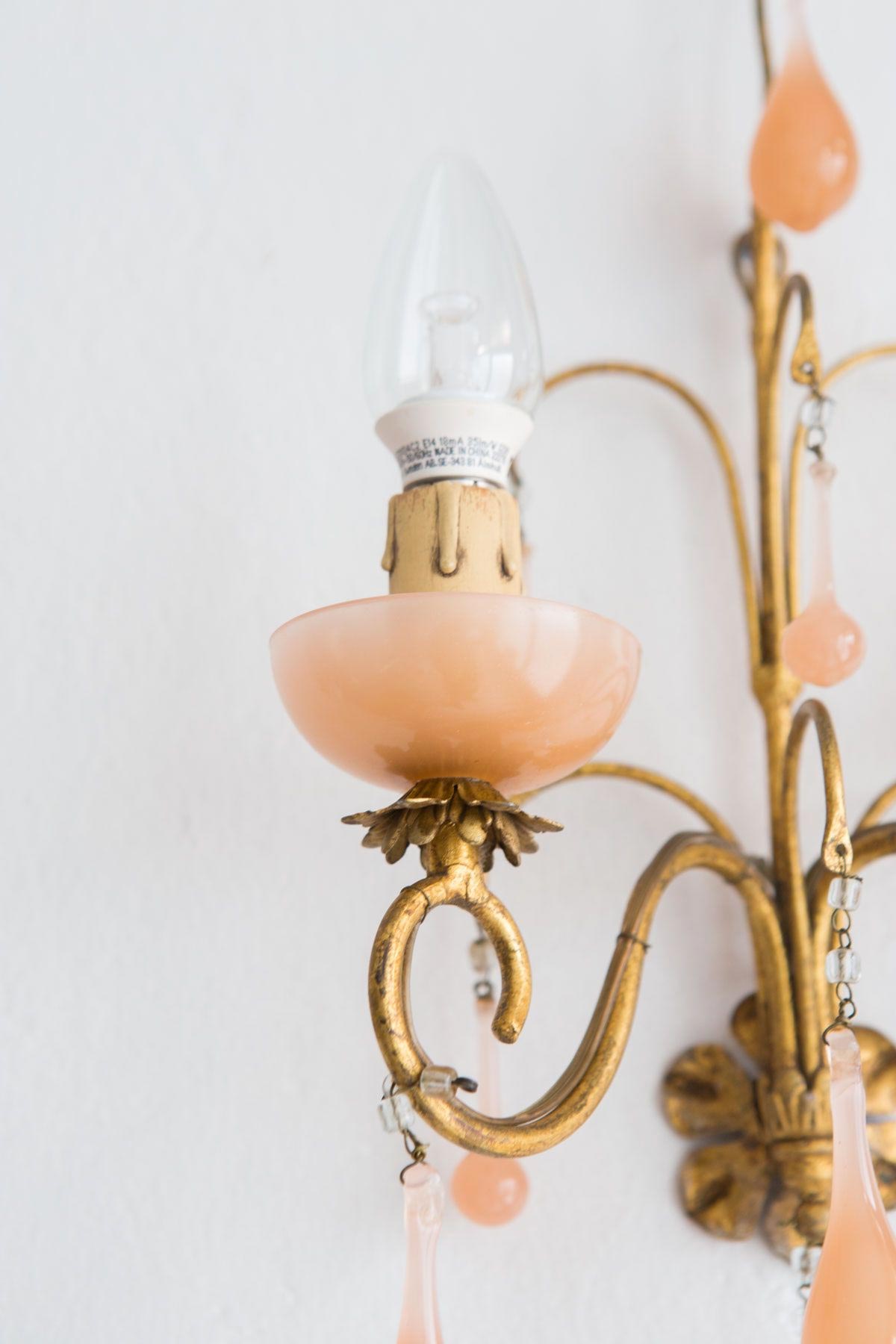 Pair of Pink Opaline Italian Wall Lamps
