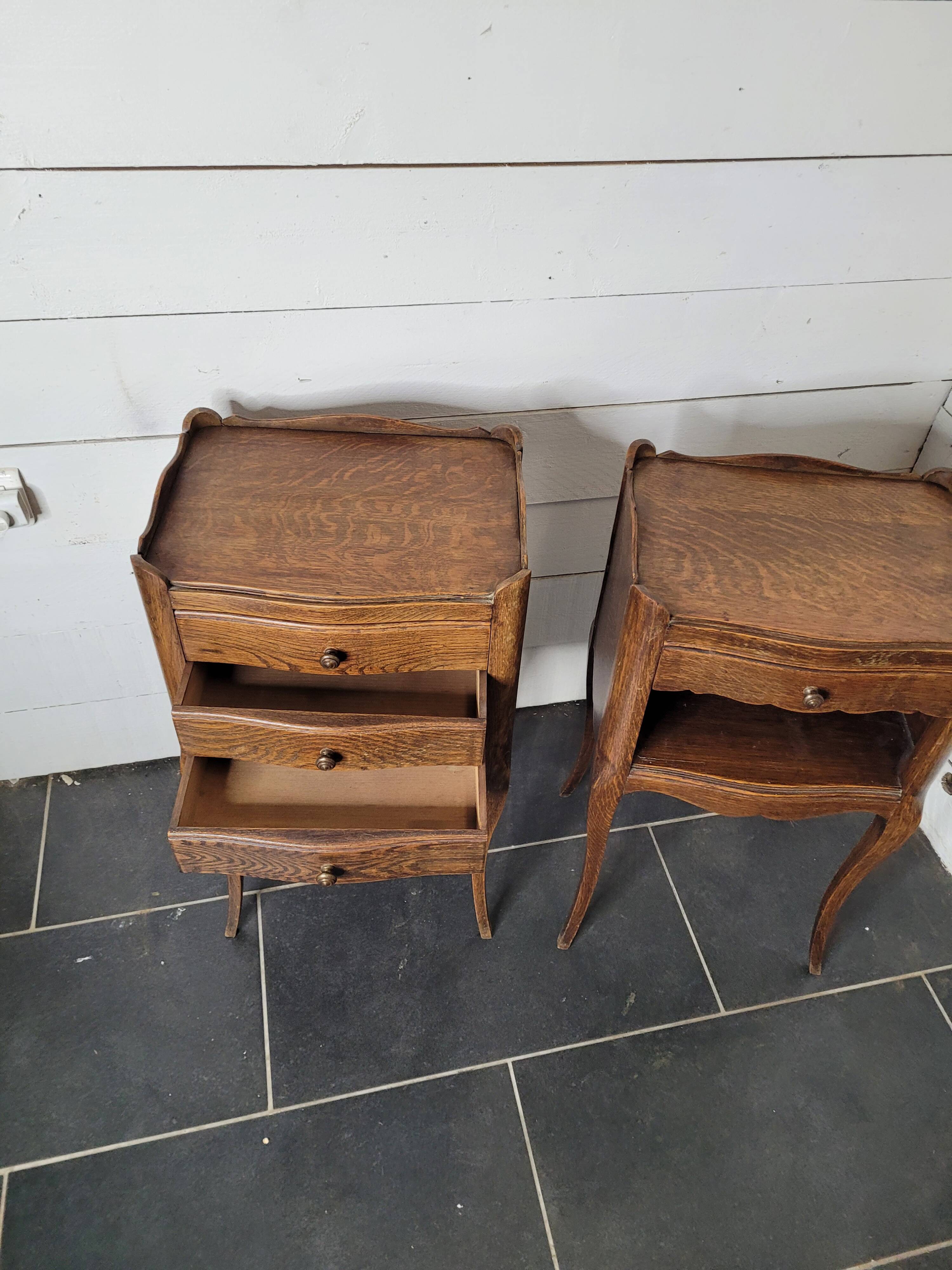Pair of Louis XV style oak bedside tables