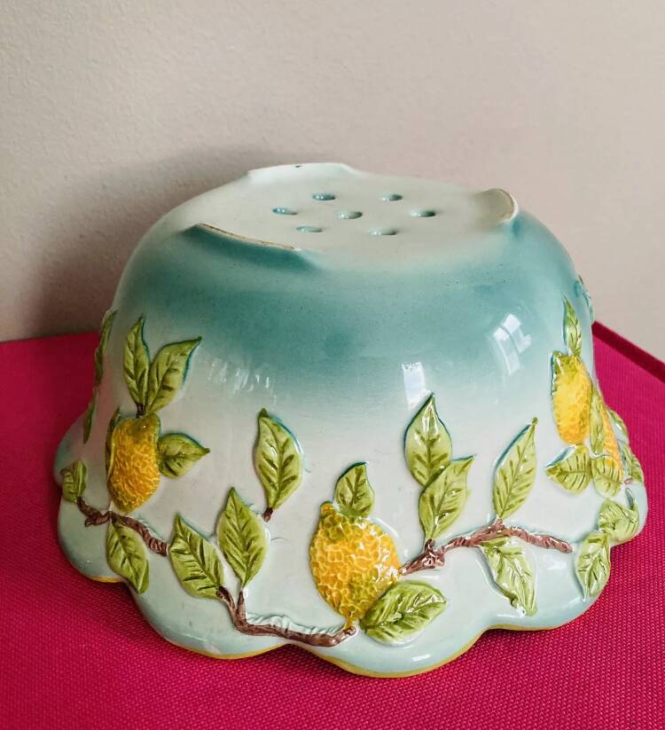 Ceramic cup decorated with lemons in relief, artist GV, 20th century