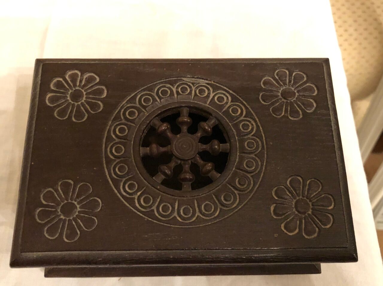 Dark wood open box