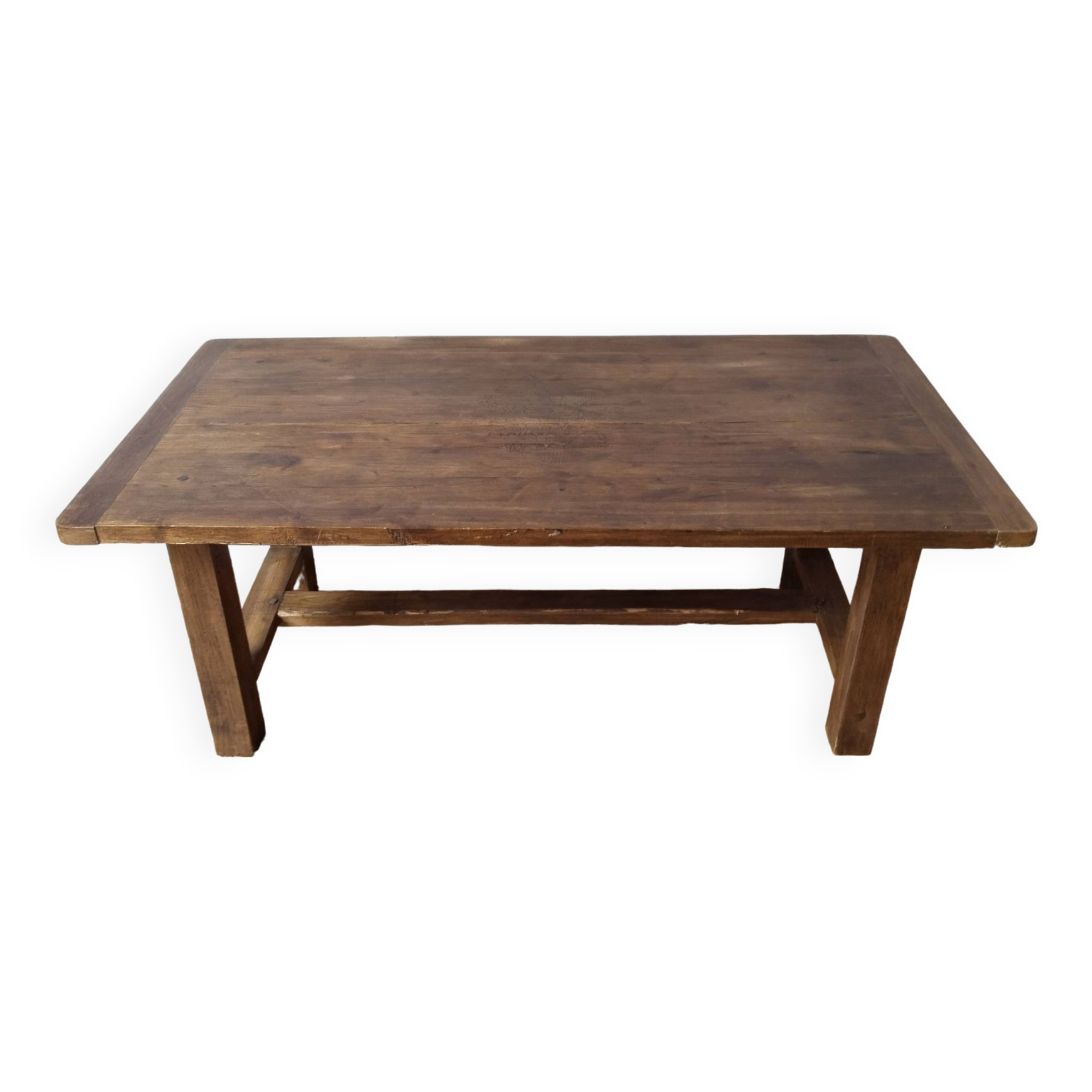 Vintage rustic coffee table in waxed wood and screen printing