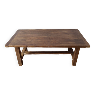 Table basse rustique  vintage en bois ciré et sérigraphie