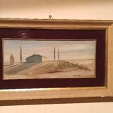 Oil painting on panel, Tuscan countryside landscape, signed