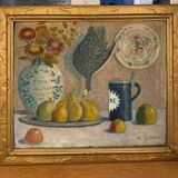 Still life with fruits, flowers and pheasant signed 20th century