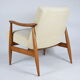 Fauteuil scandinave restauré « Kedziorek », années 1960, cordon crème, teck