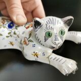 Bouquetière d'applique chat faïence desvres géo martel décor flowers