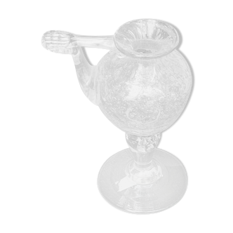 Lampe à huile, bougeoir en verre soufflé et bulle transparent verrerie de biot vintage signé