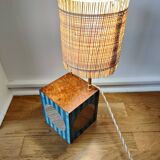 Lamp in straw marquetry and ash burl