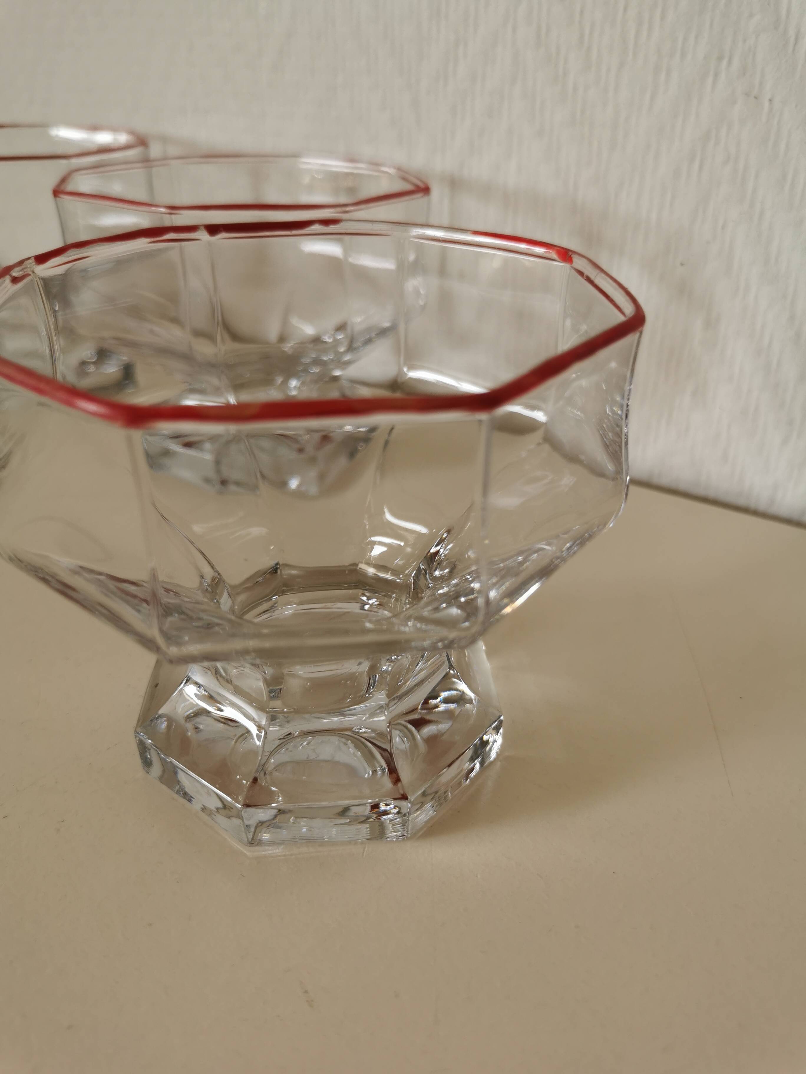 set of 4 ice cream cups, transparent glass dessert, octagon shape