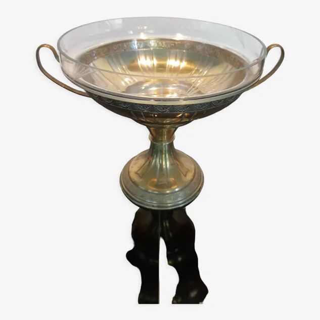 Art Deco brass cup and its engraved saucer.