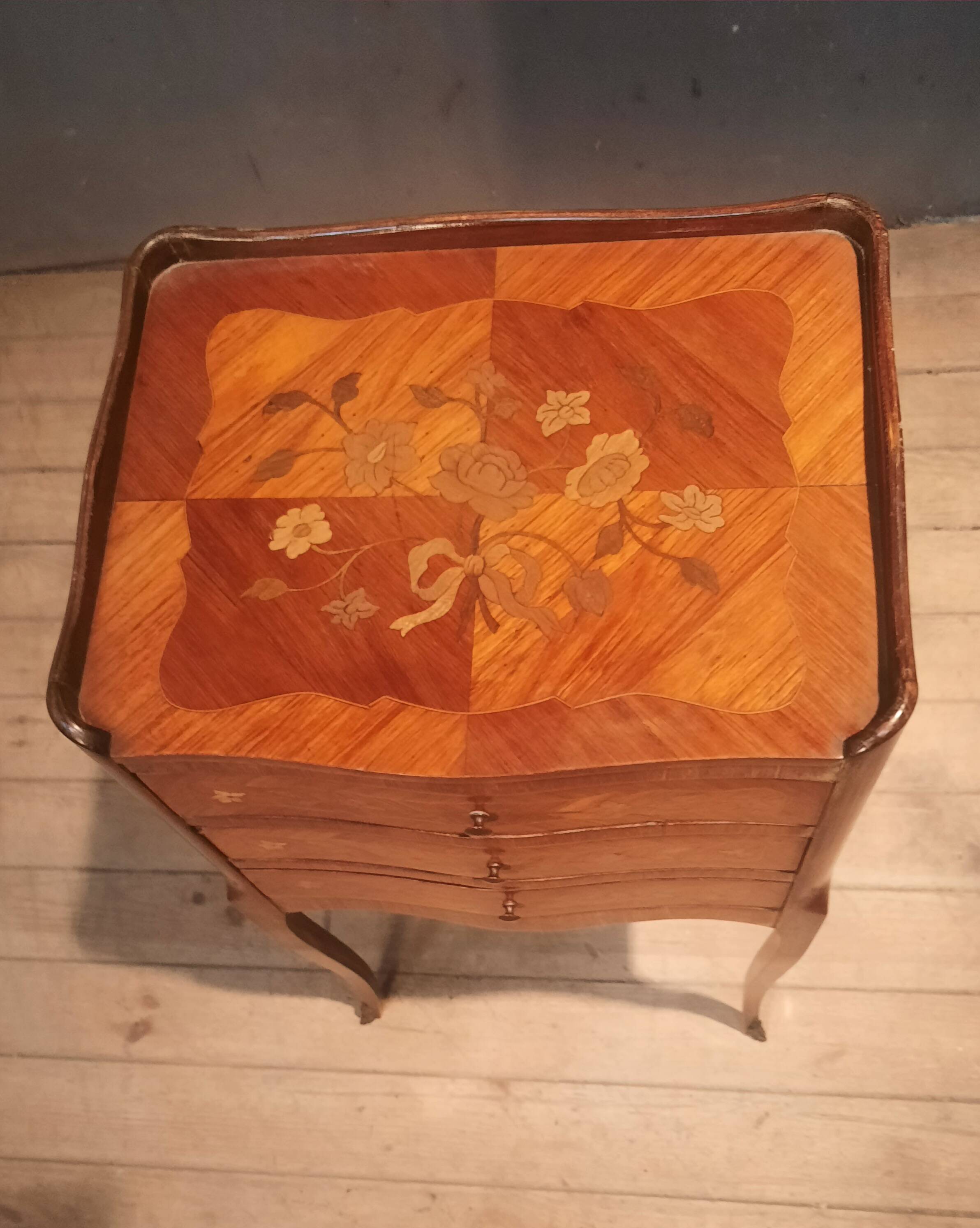 Flower marquetry bedside table in Louis XV style