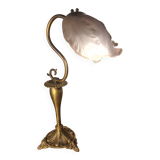 antique art nouveau bronze lamp with molded glass petals 43x25 cm