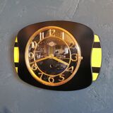 Vintage formica clock rectangular silent wall clock "Lora black yellow"