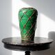 Japanese vase, green ceramic with bamboo lacing, Awaji Yaki, antique 1900-1930.