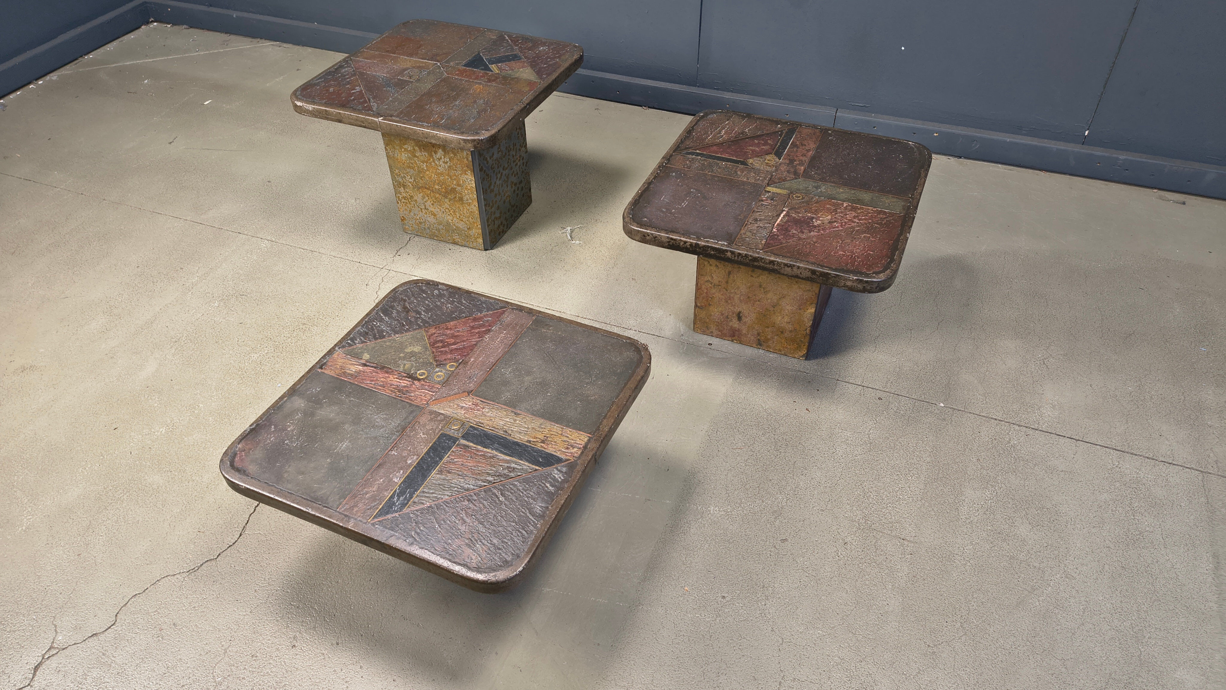Vintage brutalist slate stone nesting tables by Design Studio Stam, 1990s