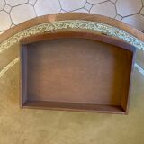 Table tambour 1900  merisier cuir et laiton