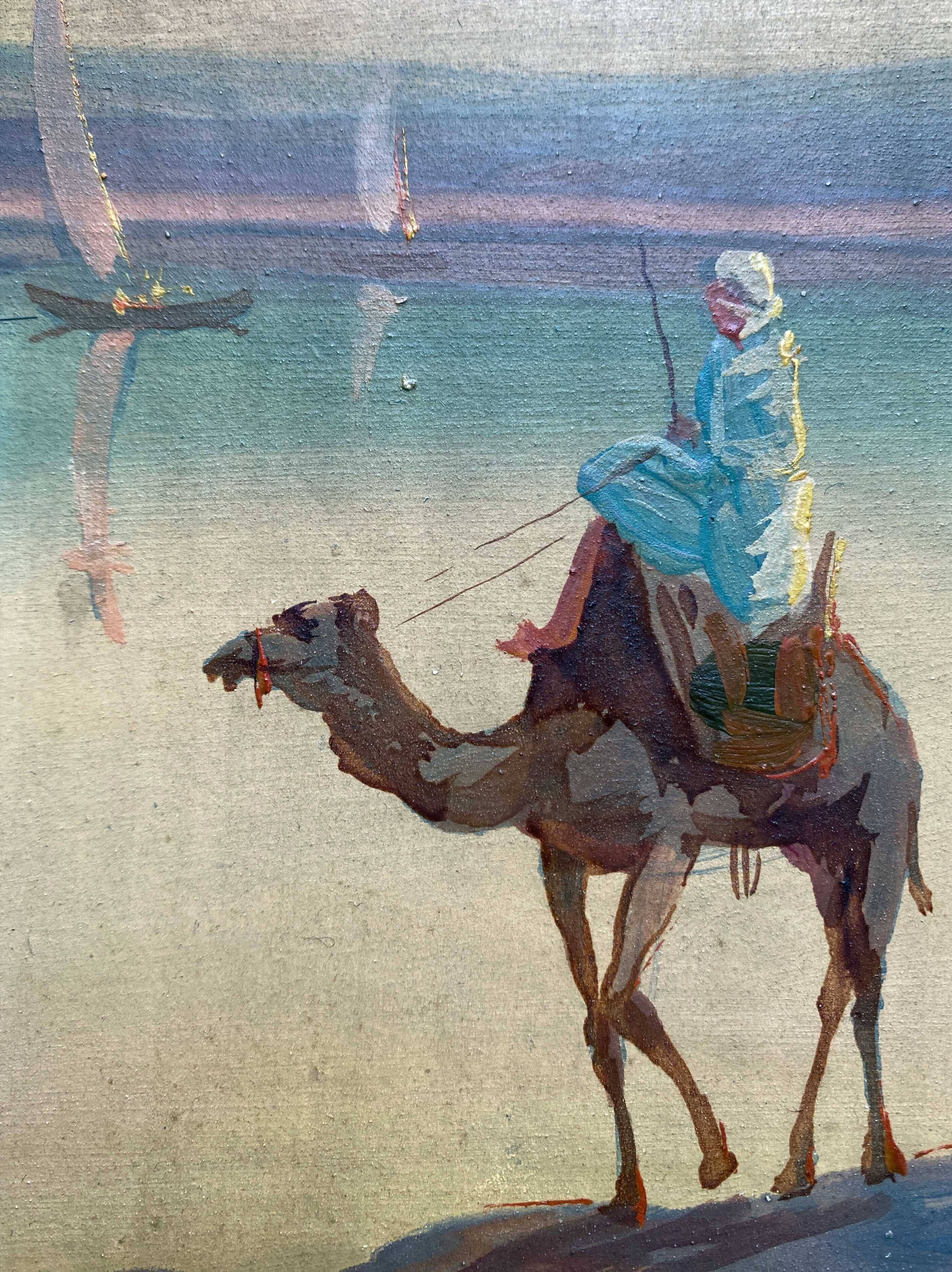 HSP painting "Animated orientalist landscape" signed Marcyl (?) + frame