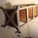 shabby wood side table on wheels