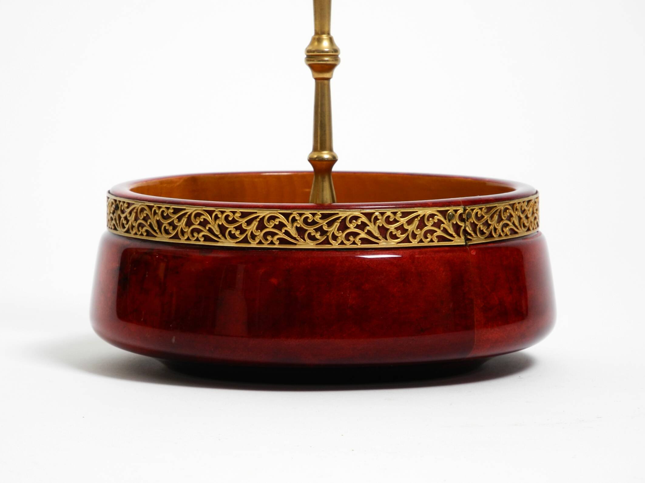Beautiful 1960s nut bowl by Aldo Tura made of red goatskin and brass