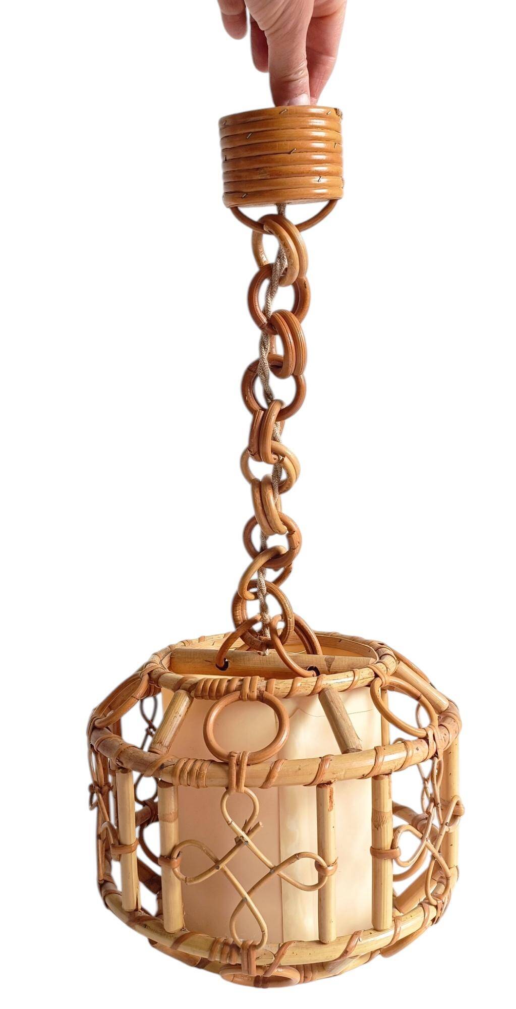 1960s Hand-Crafted Mid-Century Bamboo and Rattan Pendant Lamp, France