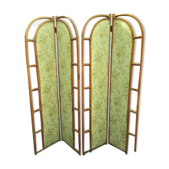 Rattan screen and vintage fabric