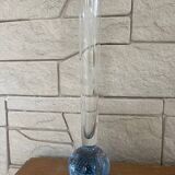 Old soliflore vase in bubbled glass and engraved with flowers and foliage