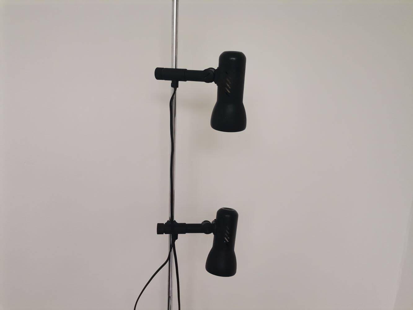 Mid century modern black metal floor lamp with 2 spot lights