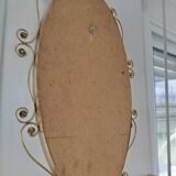 Oval mirror in gilded brass and floral horn, 1950s