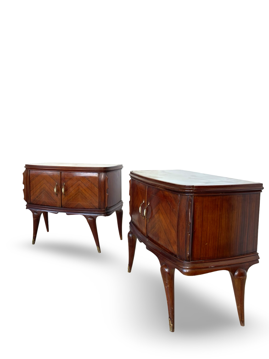 Tables de chevet plaquées en palissandre avec plateau en onyx vert