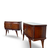 Tables de chevet plaquées en palissandre avec plateau en onyx vert