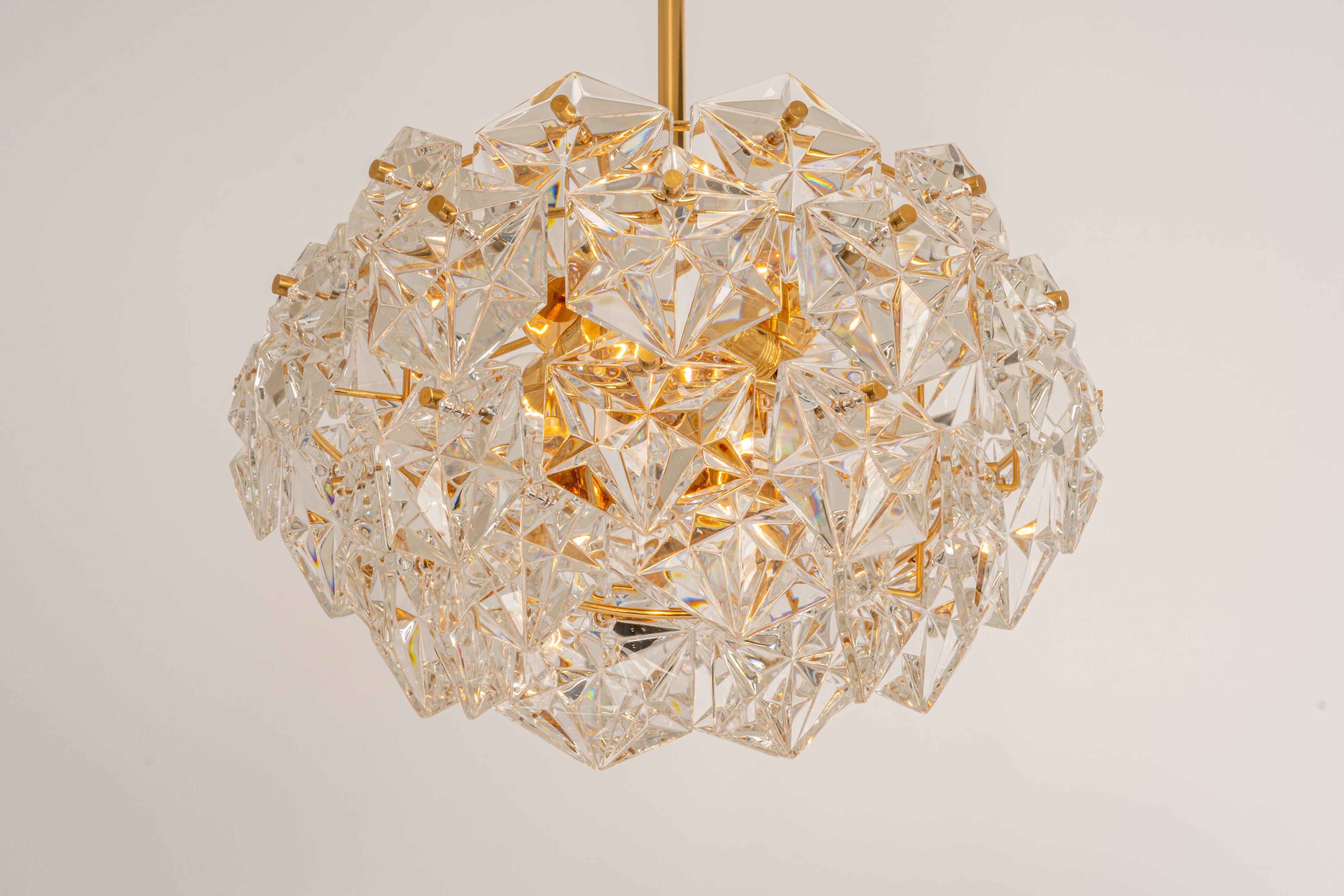 Chandelier, Brass and Crystal Glass by Kinkeldey, Germany, 1970s