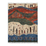 Gabbeh-Style Hand-Knotted Wool Rug with Abstract Landscape – 238×175 cm