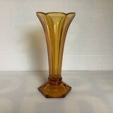 Old vase shaped flower molded glass yellow art deco