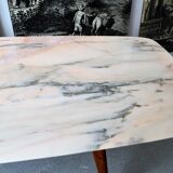 Italian dining table with sculptural beech base and pink marble, 1950s